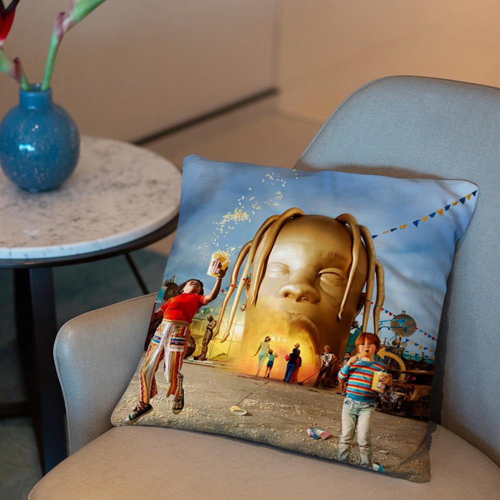 T-Travis S-Scott Cushion Cover 2-in-1 Reversible Plush Pillow Cover | Car/Sofa/Bed | Perfect Gift