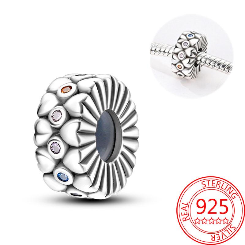 Breloque Pendentif Perles Cœur Rose Scintillant Cuivre Compatible Bracelet Original Pour Femmes Bijoux Cadeaux Saint-Valentin