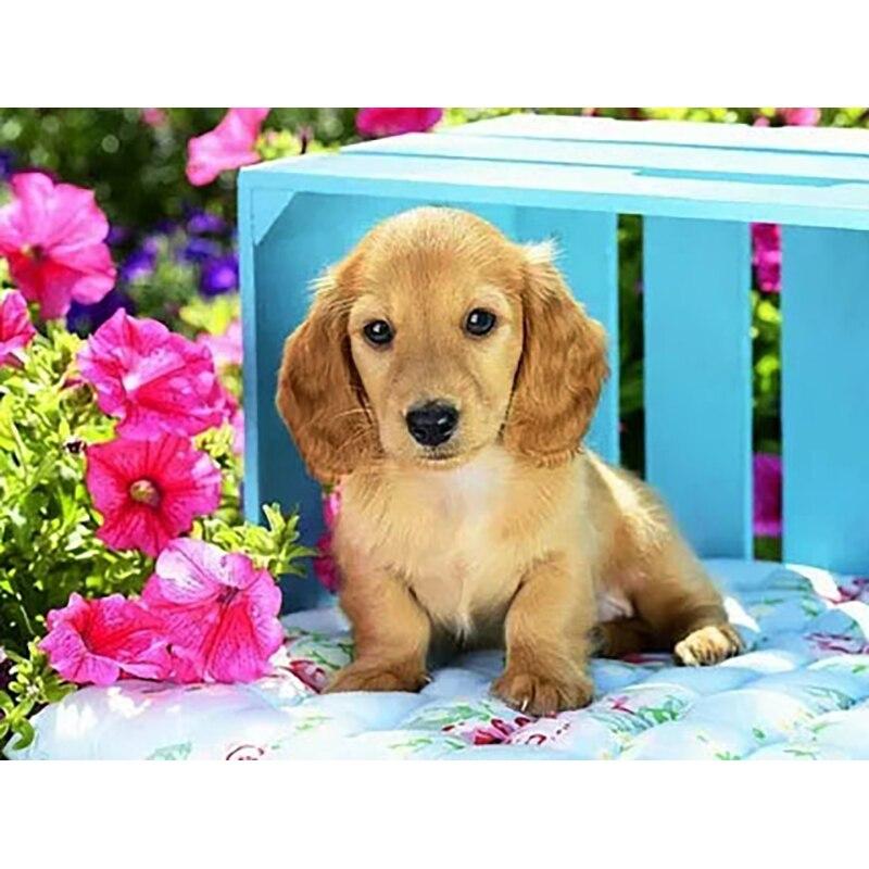 New 5D DIY Diamond Painting Dog Flower Diamond Embroidery Animal Cross Stitch Full Round Drill Home Decor Manual Art Gift