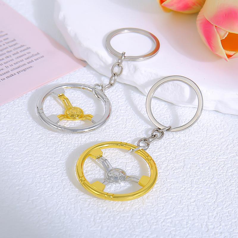 Mini Steering Wheel Keychain Bright Metallic Finish Wear Proof Key Pendant for Boyfriends Birthday Surprise Gift