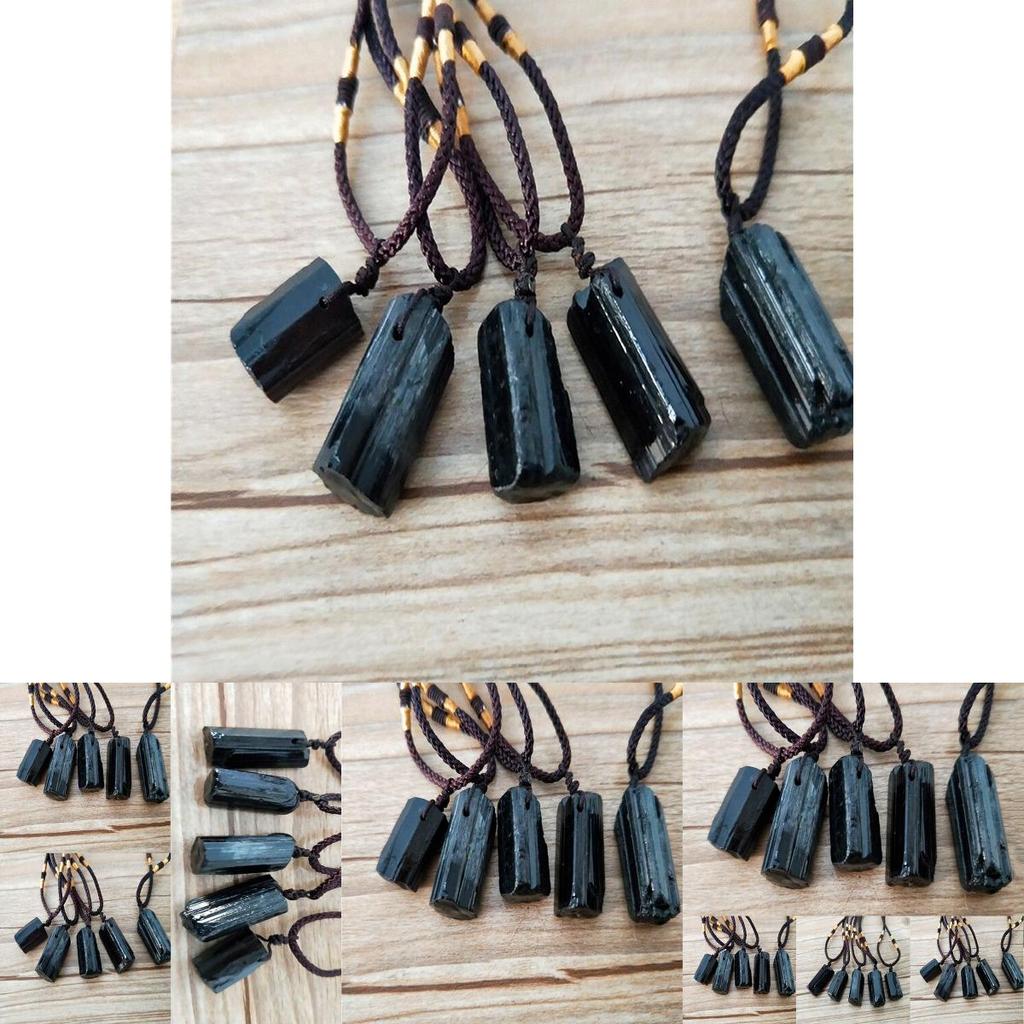 Unikalny surowy naturalny czarny turmalin szorl naszyjnik z wisiorkiem o nieregularnym kształcie i regulowanym łańcuszku