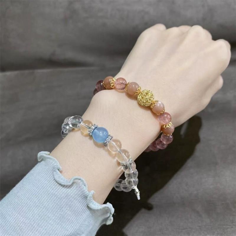 Handmade Strawberry Quartz Crystal Bracelet Women 8mm Natural Gemstone Beaded Jewelry Minimalist Sweet Style Gift