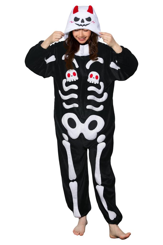 OLAOLA Halloween Skeleton Kigurumi Halloween Costume for Warm and Fluffy Animal Costume for Parties and Cold Weather Protection Pajamas, Adults, (Size