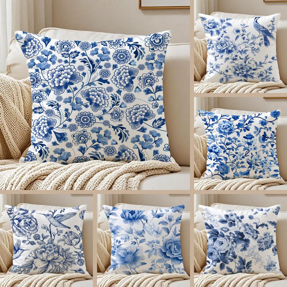Oriental Classical Aesthetics Blue White Porcelain Cushion Cover Pillowcase Antidustmite living Room Sofa Decor Cushion Room