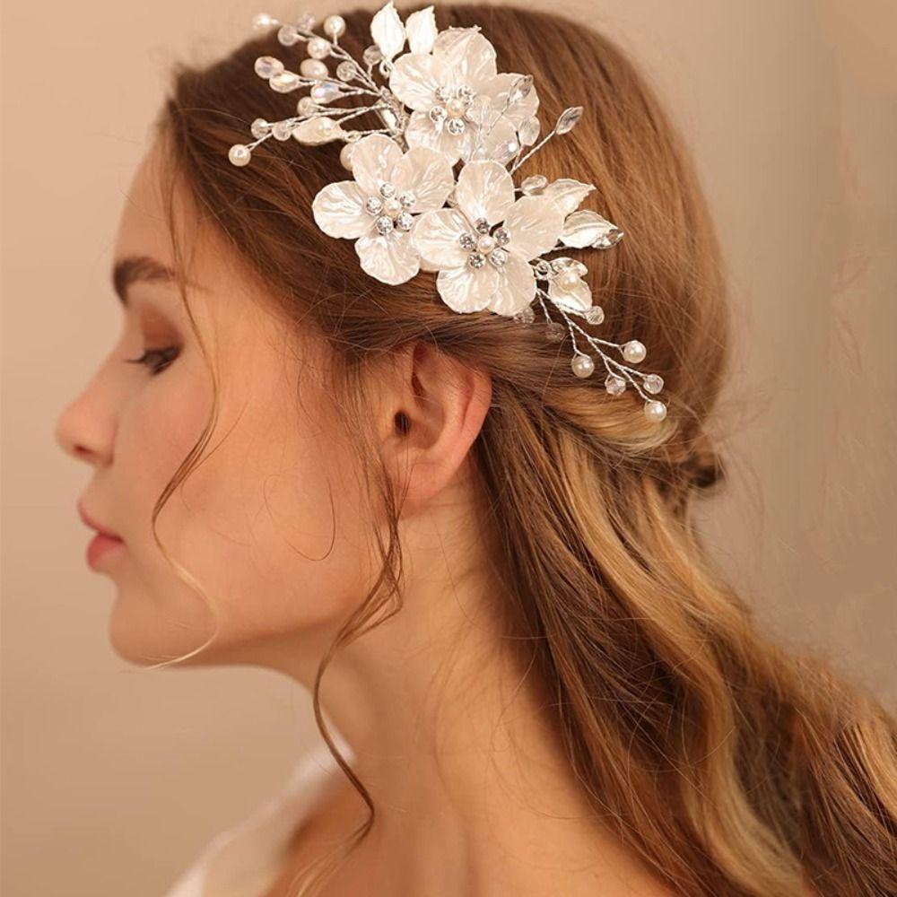 Crystal Pearl Flower Bridal Headwear Handmade Wedding Hairpin Bride Headdress  Hair Jewelry