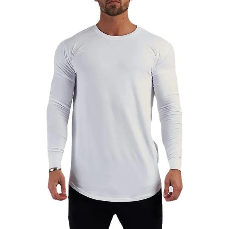 Muscleguys Autunm Running Long Sleeve T-shirts Mens Cotton Gym Clothing Slim Fit T Shirts Male Spring Bodybuilding Shirts Fitness Tees Tops