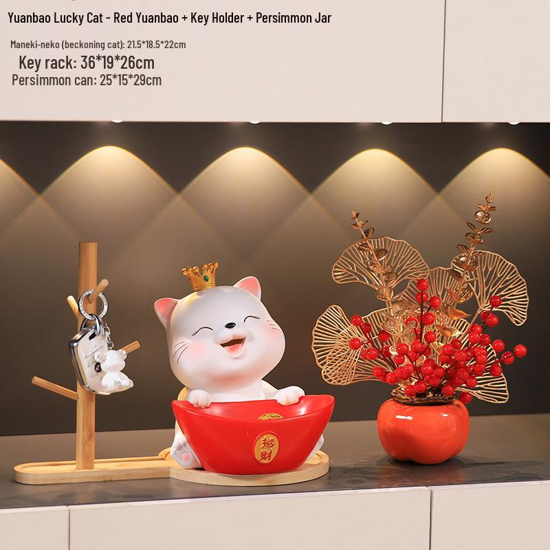 Housewarming Gift: Lucky Cat Key Holder & Shoe Cabinet Ornament for Entryway and Living Room