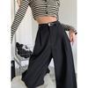 2025 Fall Winter Elegant Gray Suits Pants for Women Office Lady High Waist Wide Leg Fashion Trousers with Pockets Black Pants