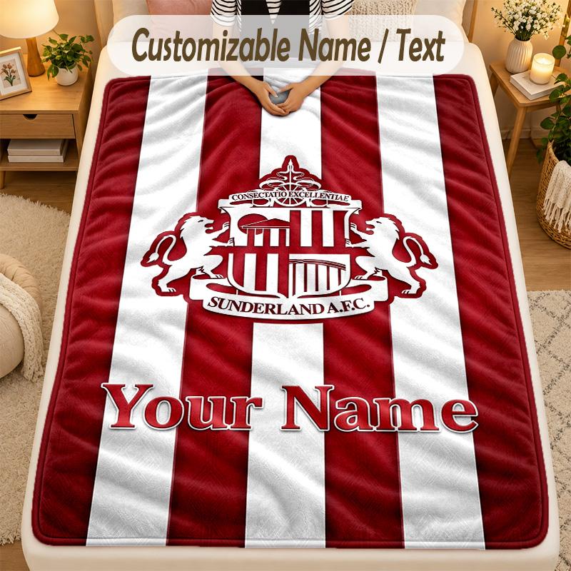Flannel BlanketSunderland FC Custom Name Text Personalized Soft Warm Throw Blanket Home Decor Gift