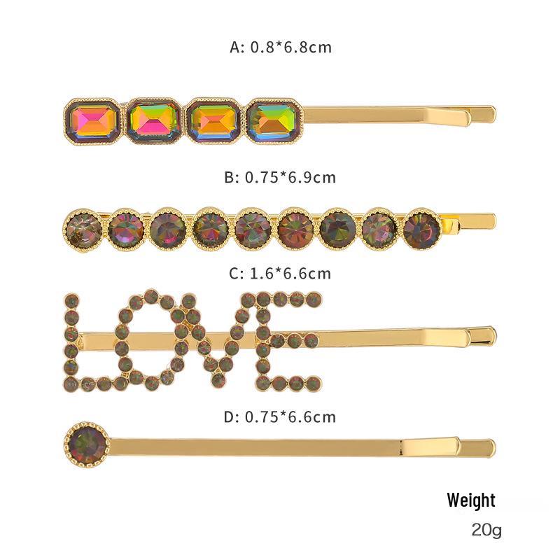 Kenjie Copper-Inlaid Zircon Rainbow Hair Clip Set for Women - Stylish European and American Letter Design