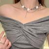 French White Flower Butterfly Pearl Tassel Choker, Light Luxury Clavicle Necklace