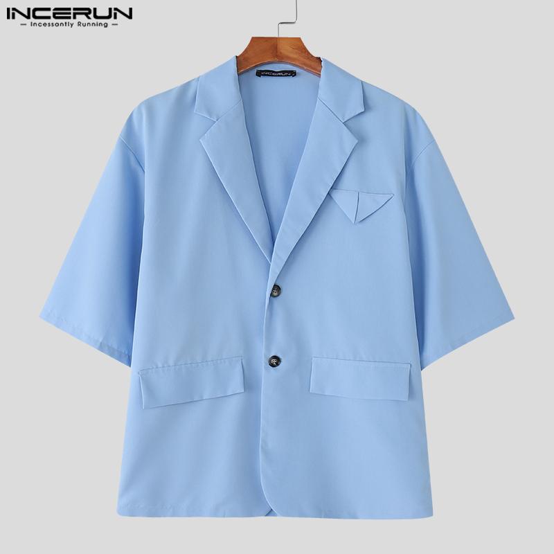 INCERUN Two Piece Suit Men Short Sleeve Shirts Zip-up Half Pants Outfits Sets