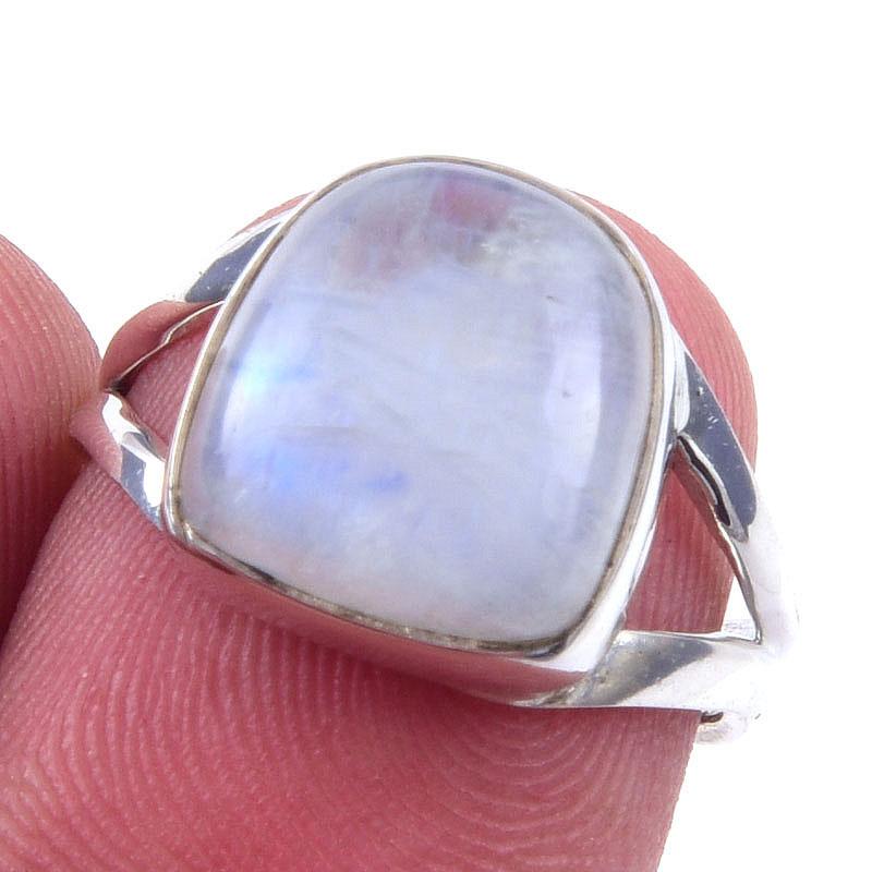 

Natural Rainbow Moonstone Gemstone Handmade 925 Solid Silver Ring Size 6 L9C97