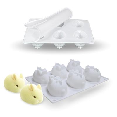 Molde de Silicona de Conejo Molde de Fondant de Conejito Molde para Pastel de Chocolate 6 Cavidades Decoración para Pastel Mousse Molde para Postre Molde para Hornear Modelo de Vela DIY