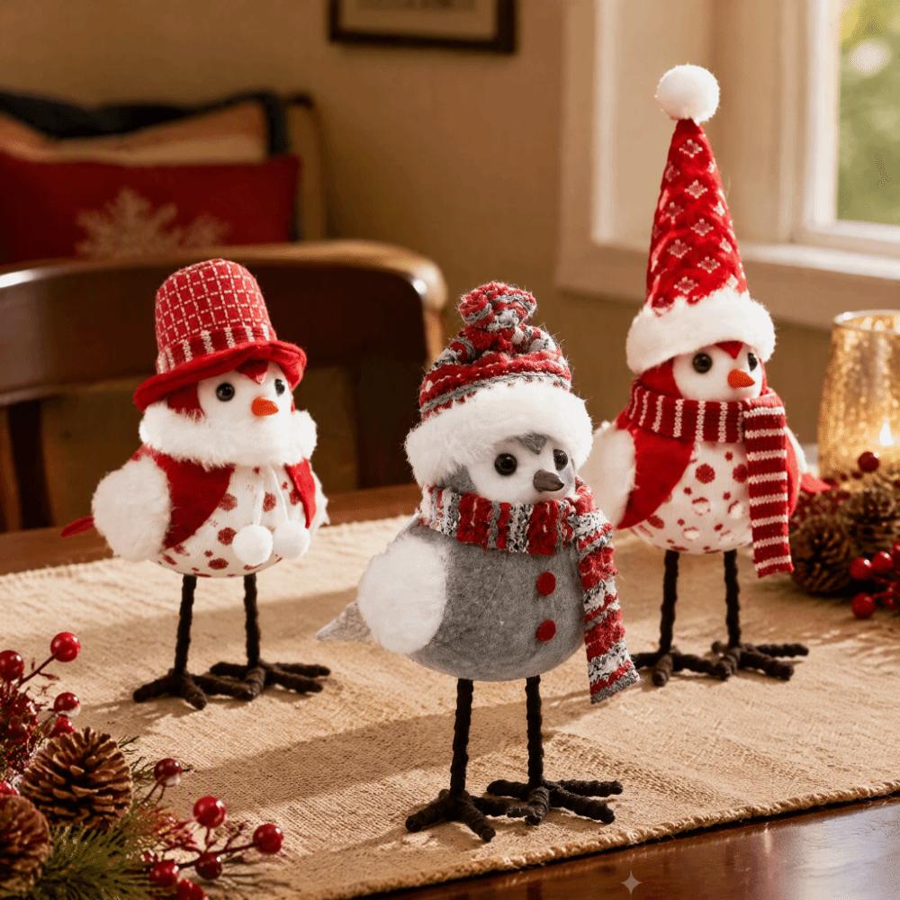 Standing Christmas Bird Figurines with Hat Festive Bird Statue Table Decoration