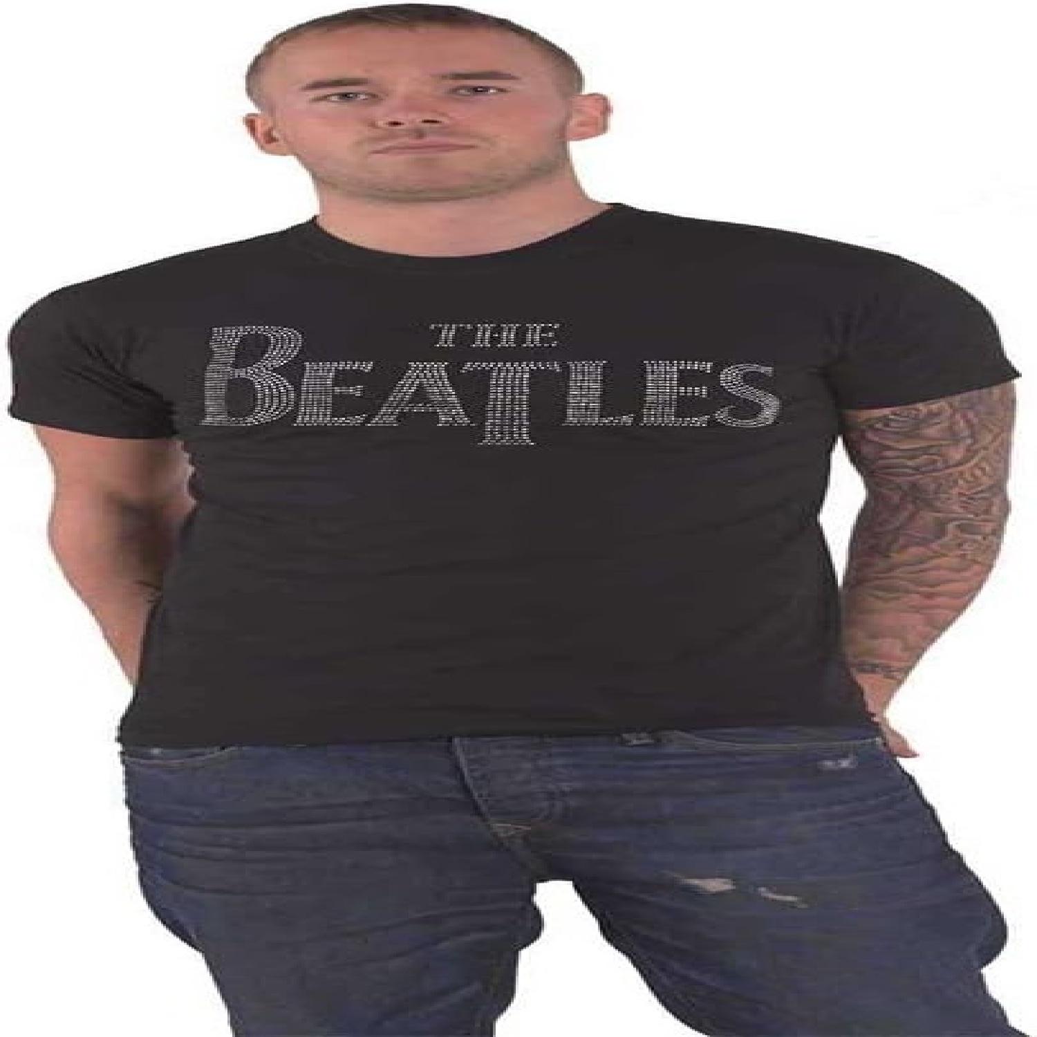 The Beatles T Shirt Drop T Diamante Band Logo Official Unisex Black Size XXL S
