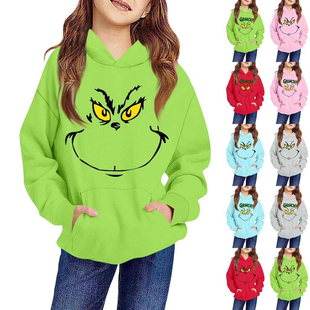 Barne langermet løstsittende genser med hette, snøring og ensfarget