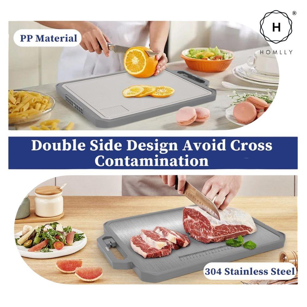 Homlly 100% BPA Free 2-in-1 Stainless Steel & PP Cutting Board with knife Sharpener, Spice Grating and Ruler.