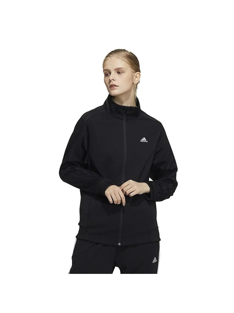 Adidas JIL43 Double Knit Track Size M Women's 3-Stripes Top, Black/Black (H29515),