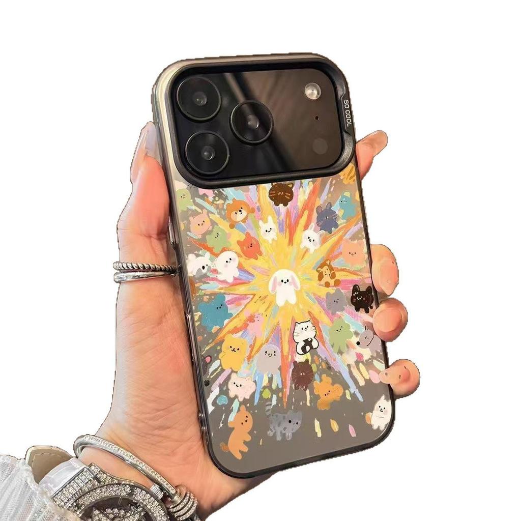 Silver Shell Cartoon Pet Fireworks Phone Case for Apple 13/14/15pro/16/17/Pro Max