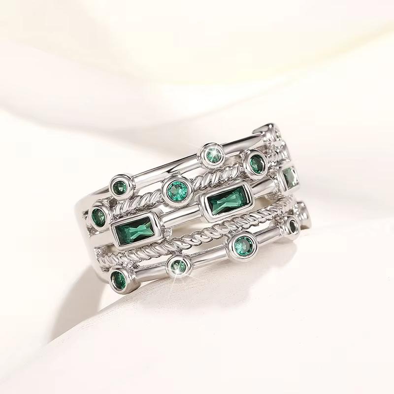 

Huajie Elegant Women s Multi-layer Green Cubic Zirconia Stackable Set Ring Banquet Party Gift Trend Tide 9 зелений