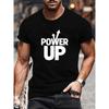 European Sizes "POWER UP" Letter Arrow Print, Suitable for Outdoor Sports, Weekend Casual Wear, Light Round-neck Short-sleeved, Versatile Daily Top