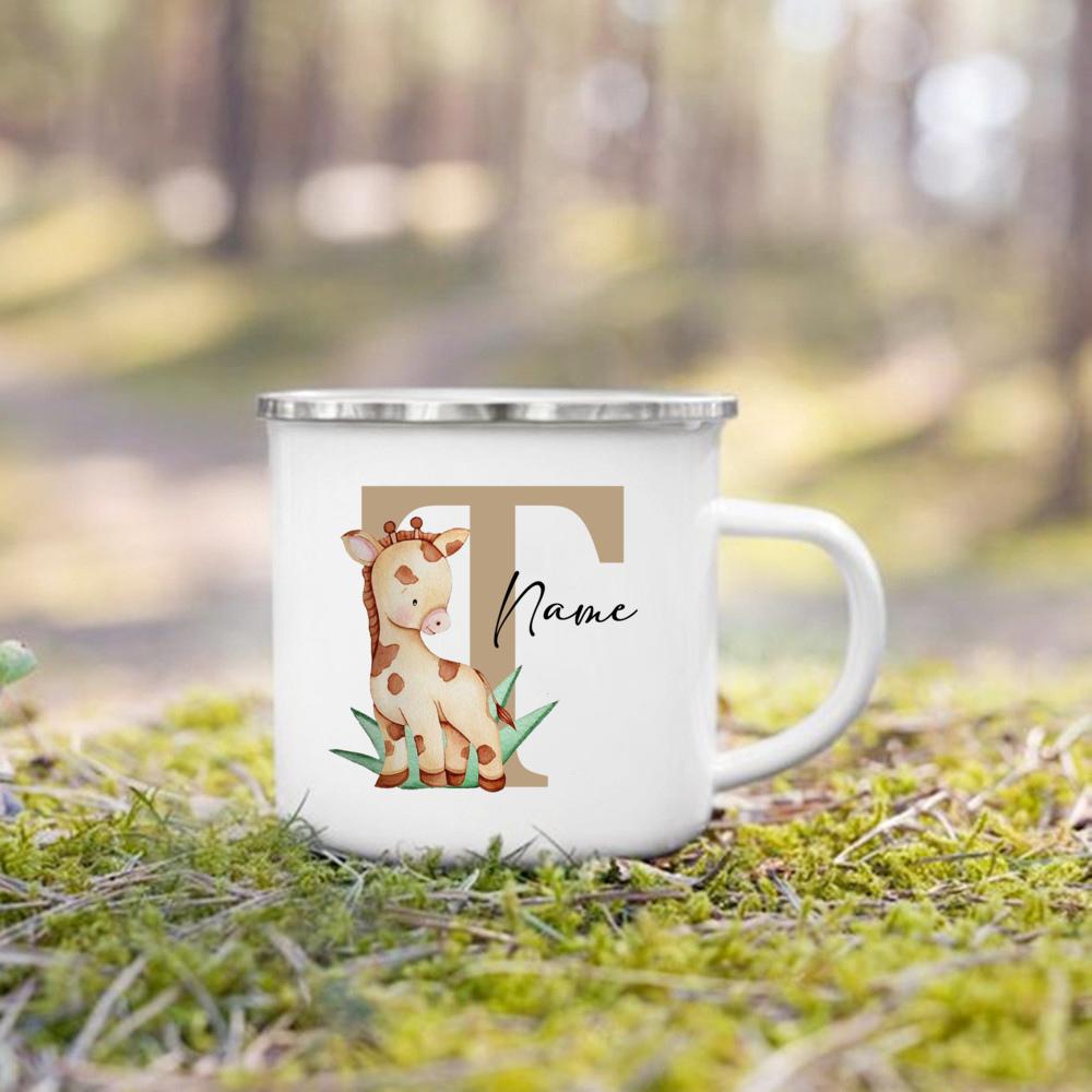 Personalized Mug for Kids Custom Deer Lion Initial with Name Cup for Boys Girls Child Handle Mugs Birthday Festive Gifts for Kid