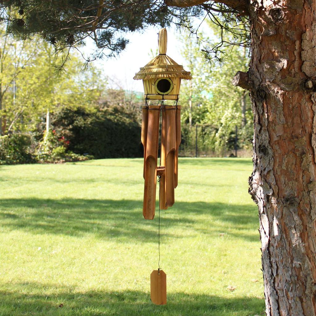 Bird Box Round Seagrass With Chimes 45x17cm