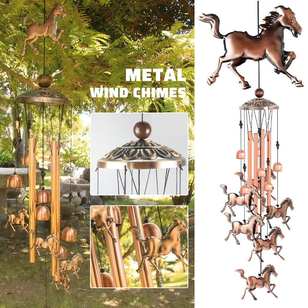 Vintage Copper Horse Windchime Personalized Aluminium Tubes Bell Pendant For Balcony Courtyard