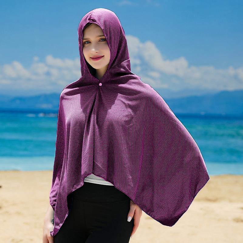 Ice Cool Beach Poncho Cover Up Quick Dry Sunscreen Clothing Oversized Hooded Towel Wrap 4-In-1 For Swimming Beach Pool Travel