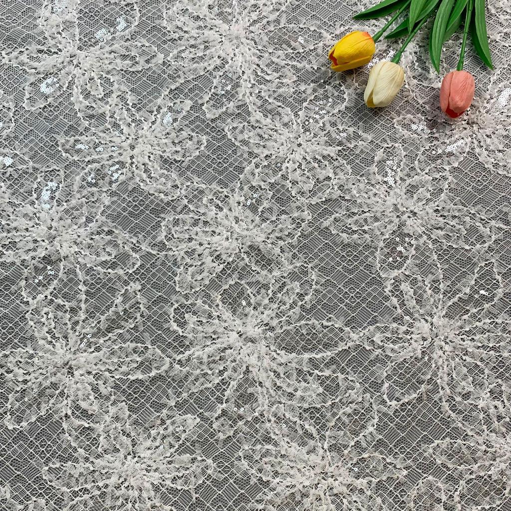 3D Floral Sequin Embroidery Lace Fabric for Wedding Dresses & Evening Gowns