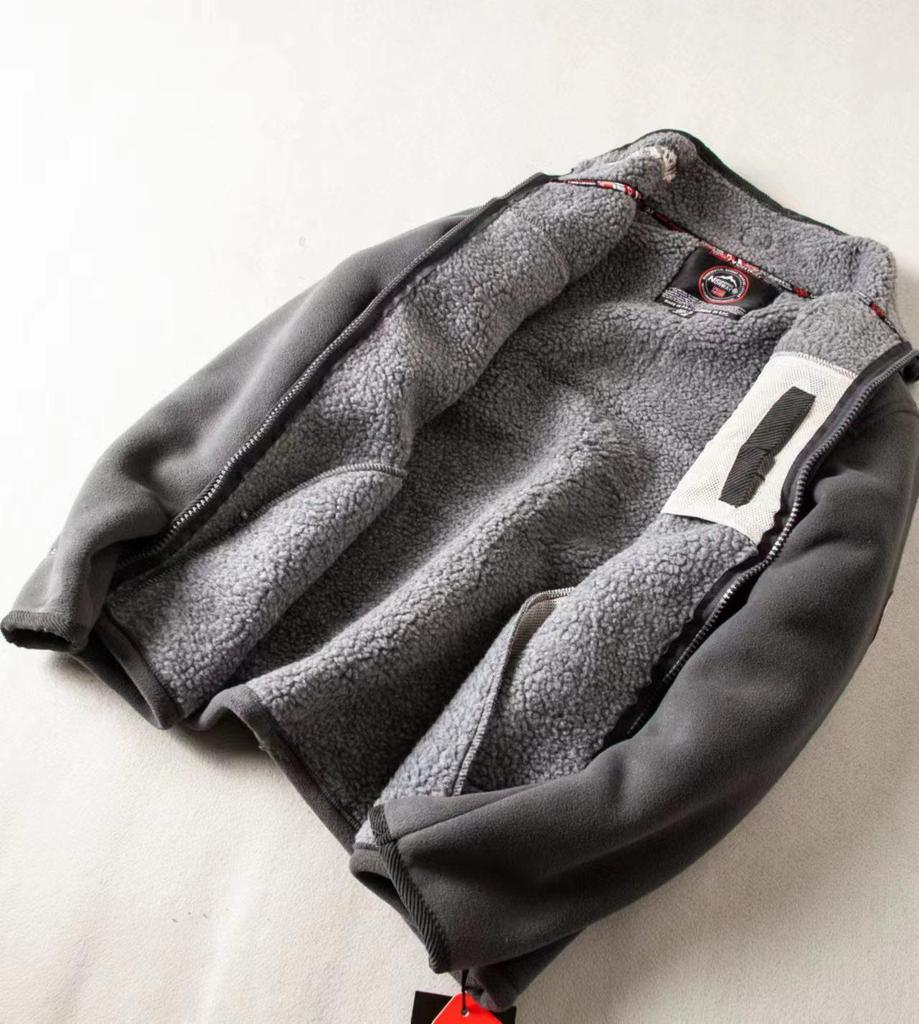 Men's Winter Windproof Fleece-Lined Jacket - Stand Collar, Lamb's Wool, Solid Color, Casual Style