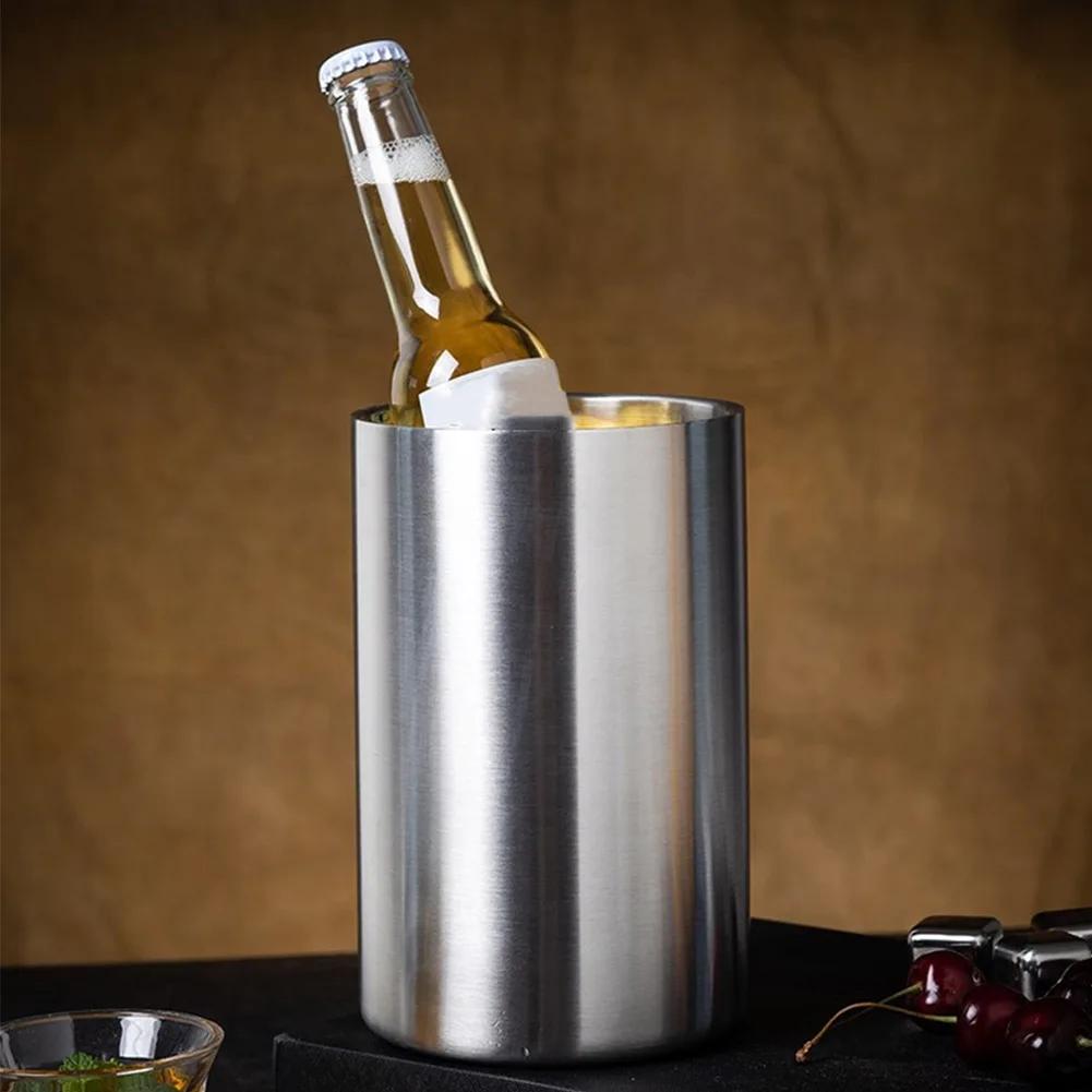 1pc Double-Wall Stainless Steel Ice Buckets Wine Chiller Bucket,Wine Bottle Cooler Bucket, Insulated Champagne Beer Ice Bucket