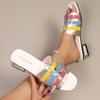 Colorful Woven Flip Flops Plus Size Square Heel Casual Cool Drag Fashion Low Heel Women Slippers Sandals