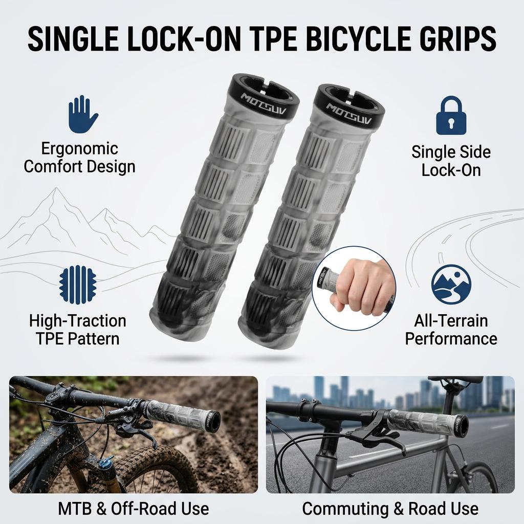 5pcs Road Cycling Handlebar Grips Anti-Slip Lock-On Bike Handle Grips Ergonomic TPE Aluminum Alloy for Mountain Biking Gear