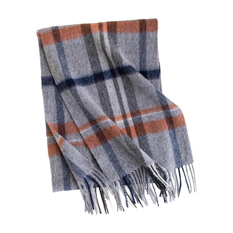 Autumn and Winter Korean Style Plaid High end Contrast Color Warm Indoor Shawl Pure Cashmere Scarf for Women with High Quality