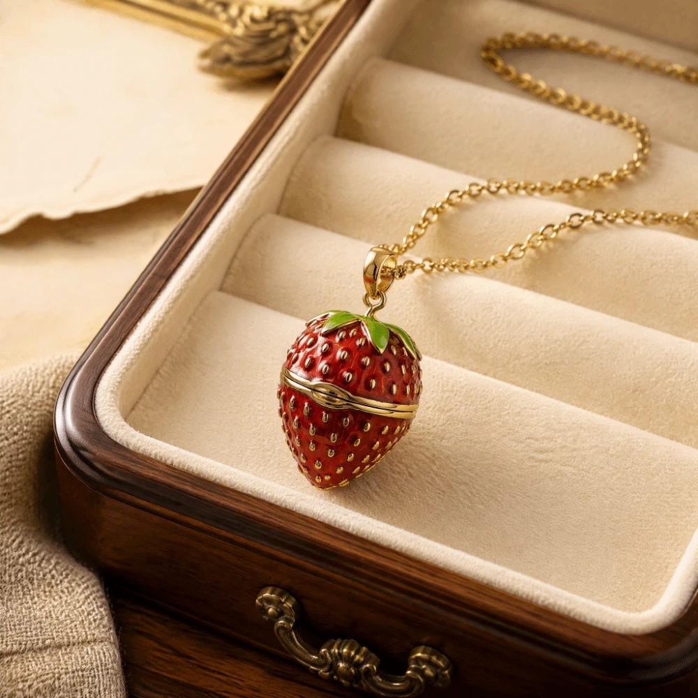 Otevírací smaltovaný náhrdelník jahoda glazované ovoce choker dámský