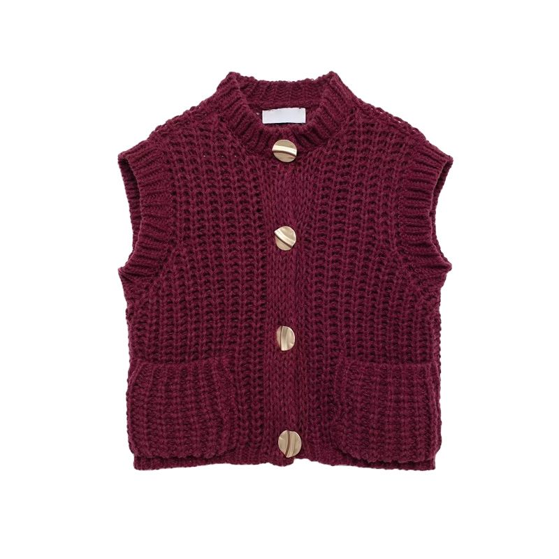 Spring New Arrival Women's Clothing Stylish Niche Style Vest Round Neck Sleeveless Thick Needle Knitting Vest 5802114