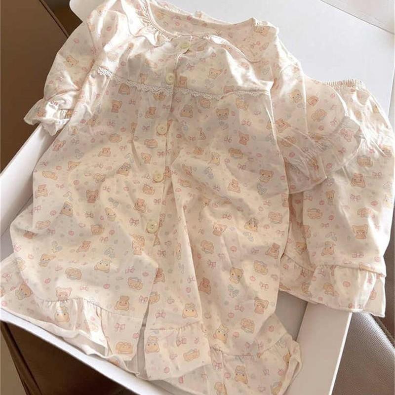 Summer new strawberry easy bear pajamas women s summer short-sleeved shorts cardigan two-piece girl loungewear S