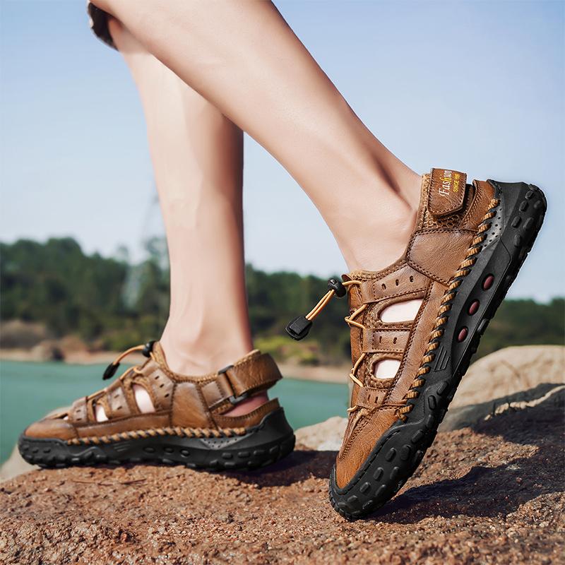 Summer Men's Large Size Sandals Fashion Roman Sandals Handmade Mesh Casual Shoes Platform Outdoor Men's Beach Sandals