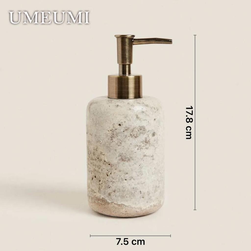 Natural Bathroom Natural Marble Set Gray Travertine Soap Bottle Toothbrush Holder Stone Home Decoration