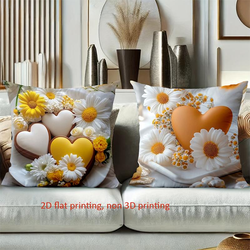Floral Heart Cushions 2D Printed for Home Decor Polyester pillowcase, sofa decorative cushion cov Headboard Pillow