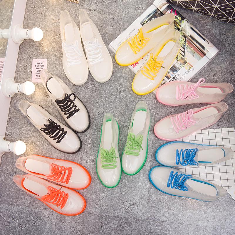 Fashion Candy Color Ankle Boots Fashion Rain Boots Women's Flat Rain Shoes Clear Rainboots Waterproof Shoes Rubber Zapatos De Mujer