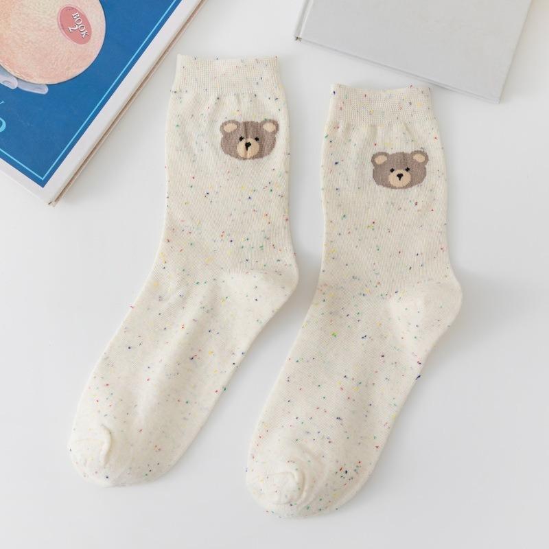 5 Paar Damen Baumwolle Mid-Calf Socken Cartoon Niedlich Preppy Stil Schweißabsorbierend Sommersocken für Damen