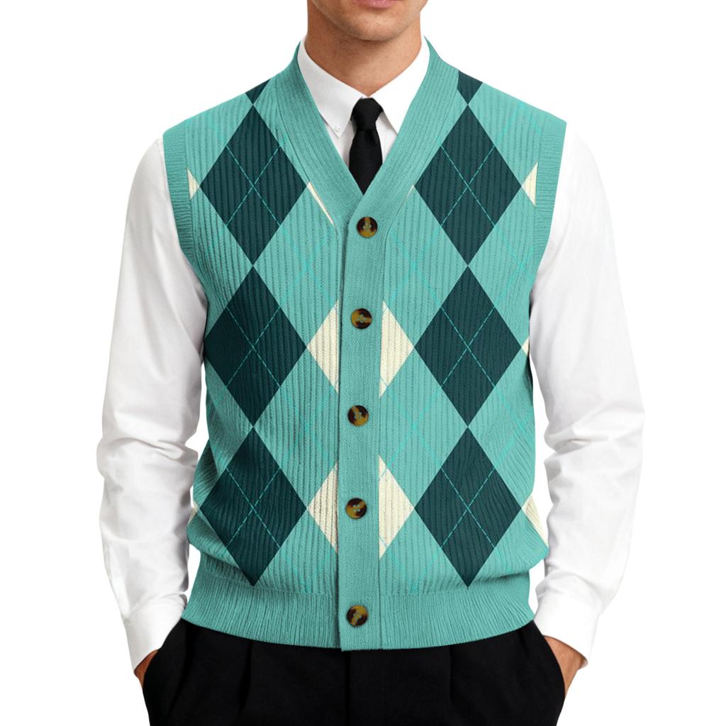 Vestă Cardigan Tricotată fără Mâneci cu Gât în V pentru Bărbați