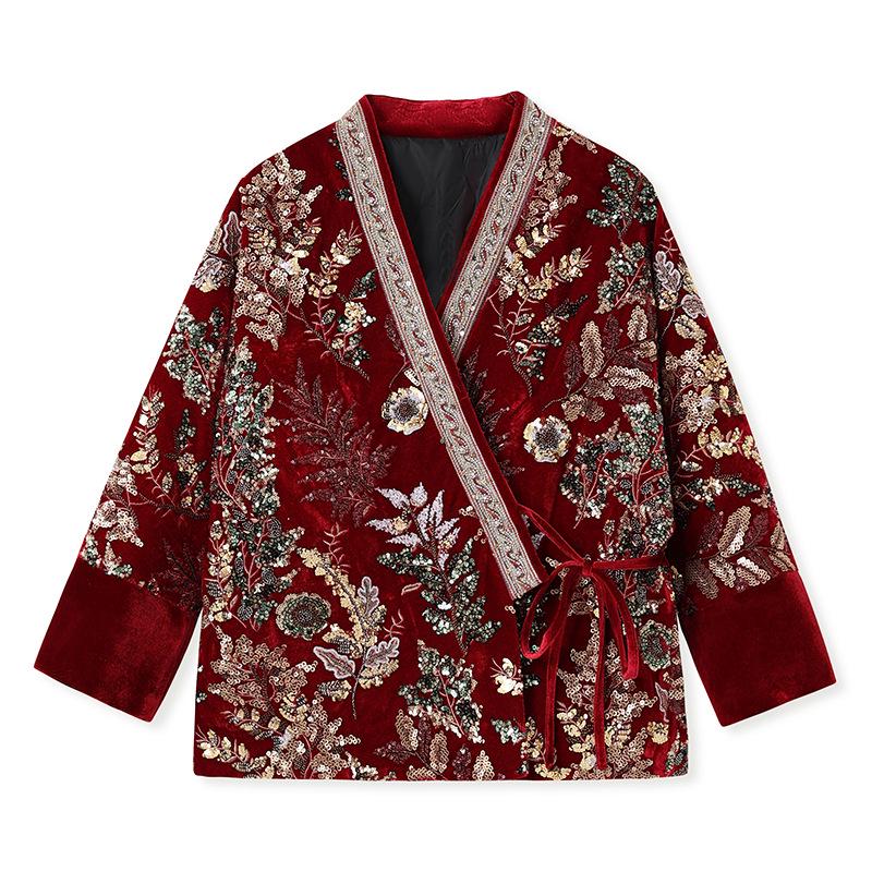 V-neck Embroidered Chinese Style Winter Down Jacket & Skirt Suit NY064
