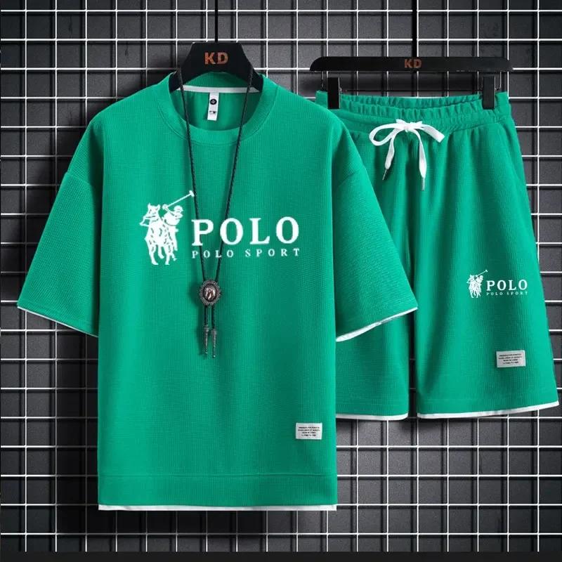 Summer New Men's Large-sized Casual Fashionable Breathable Quick-drying Fitness Sports Short-sleeved T-shirt + Sports Shorts Set