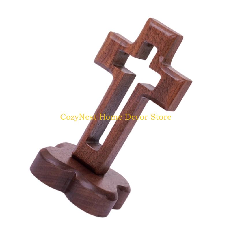 92MF Drewniany Krzyż Wielkanocny Stojący na Stół Ołtarz Kościelny Centralne Elementy Pusty Orzechowy Krzyż Stojący z Magnetyczną Podstawą