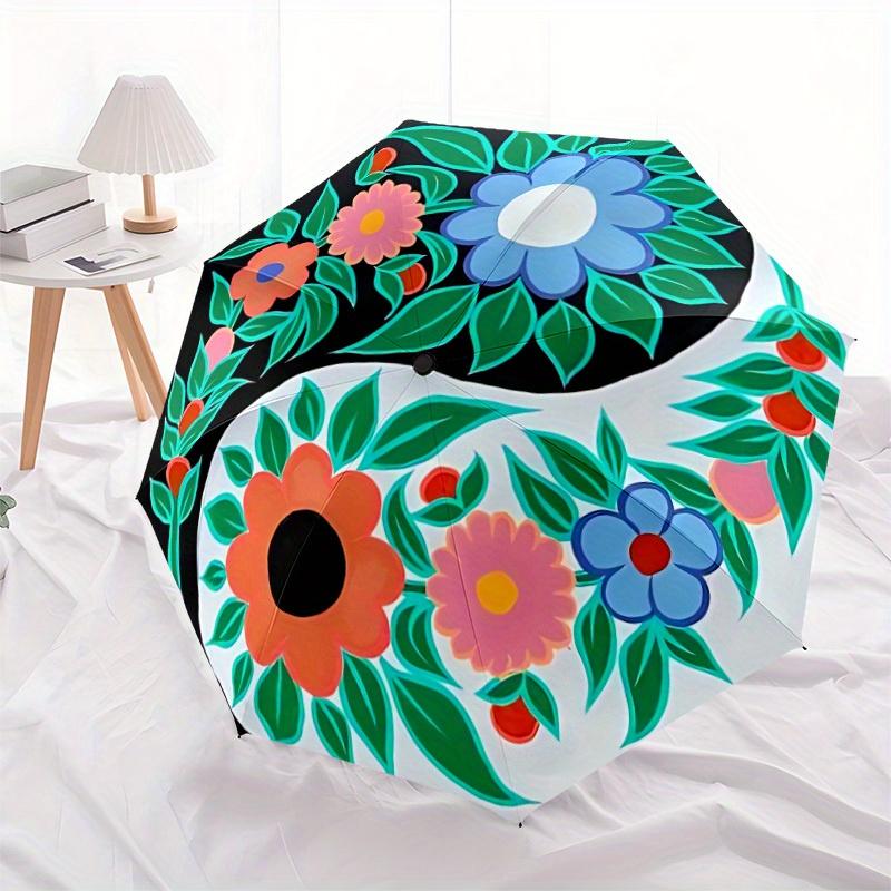 1pc Floral Yin Yang Symbol Automatic Open/close Folding Umbrella, Compact Portable Travel Umbrella,Cute Umbrella, Durable Construction yy250804070