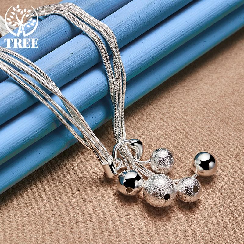 Bijuterii colier cu bile de mărgele netede, argint 925, lanț cu cinci șerpi